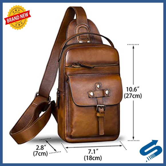 Genuine Leather Sling Backpack Crossbody Daypack Adjustable Strap